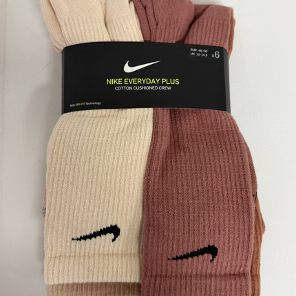 Nike Unisex 6 Pack Everyday Cushion Crew Socks - Pearl White Black/Bio Beige Black/Rose Whisper Black
