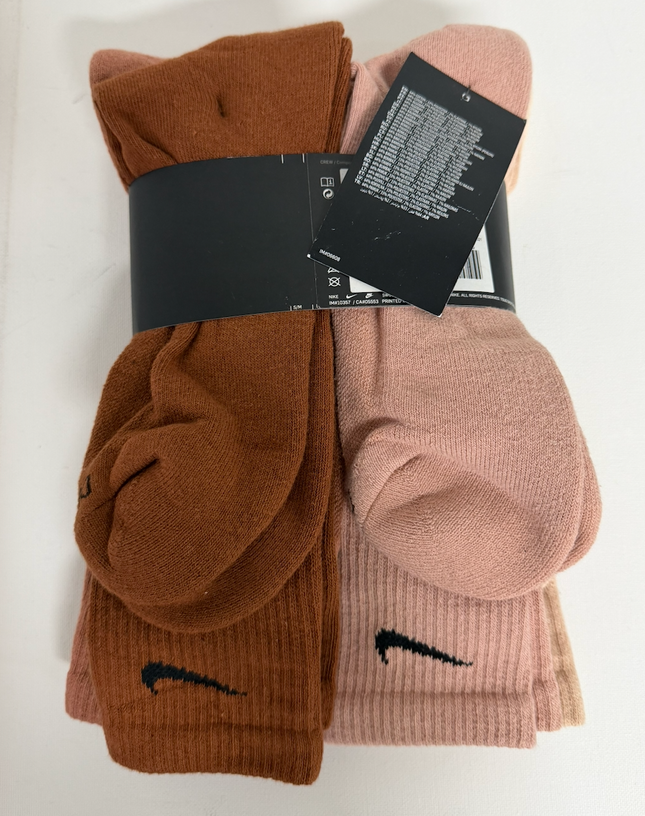 Nike Unisex 6 Pack Everyday Cushion Crew Socks - Pearl White Black/Bio Beige Black/Rose Whisper Black