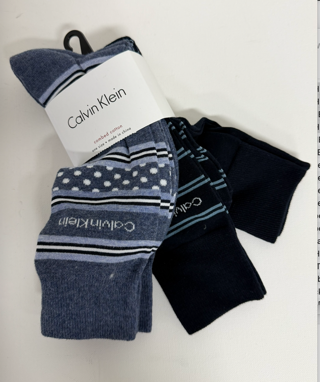 Calvin Klein 4 Pack Stripe & Dot Dress Socks Black, US 7-12