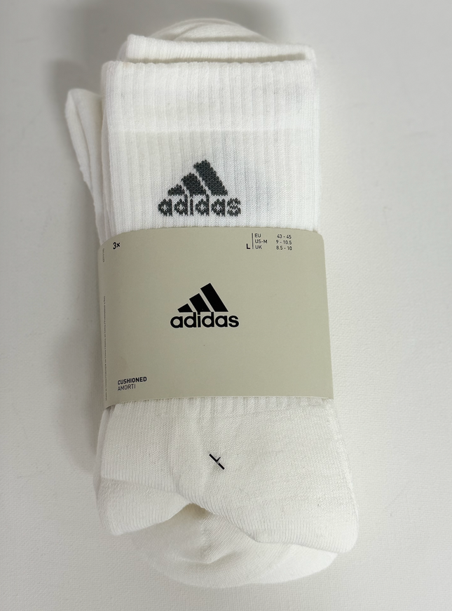 Adidas Unisex Cushioned Crew Sock 3-Pack - White/Grey