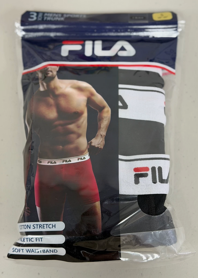 Fila Men's Cotton Stretch Sports Trunk 3 Pack Black