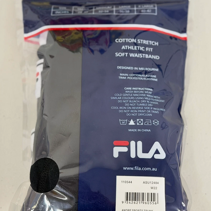 Fila Men's Cotton Stretch Sports Trunk 3 Pack Black