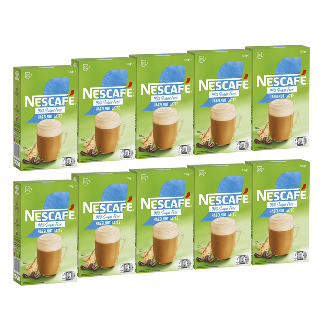 Nescafe 98% Sugar Free Hazelnut Latte Coffee Sachets - 100 Pack