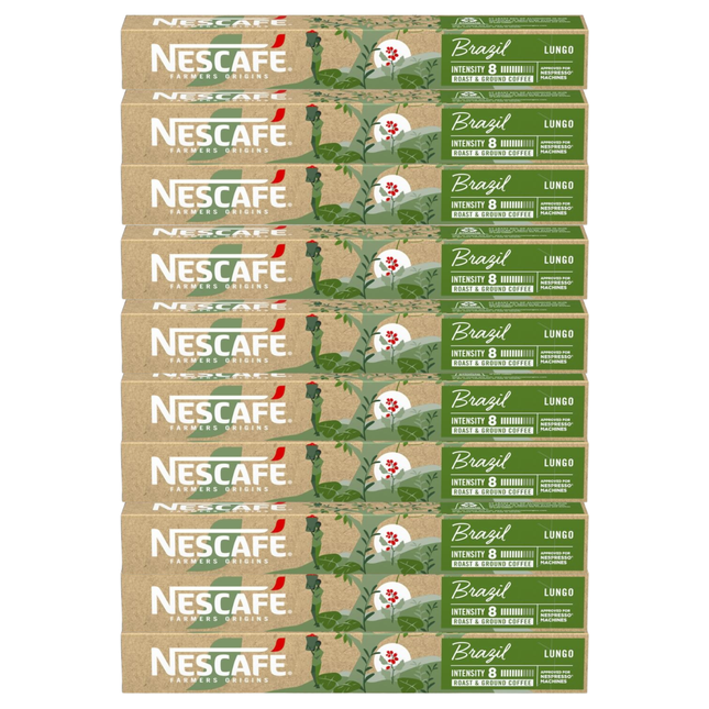 Nescafe Farmers Origin Brazil Lungo Coffee Capsules - 100 Pack