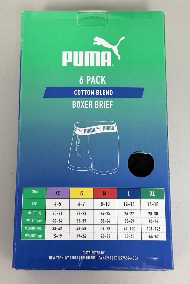 Puma Boys Boxer Brief 6 Pack - Black