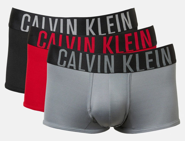 Calvin Klein Men’s Intense Power Low Rise Trunk 3 Pack – Black/Grey/Red