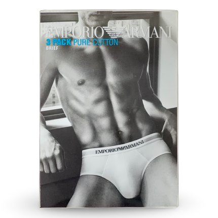 Emporio Armani Mens Pure Cotton Brief 3 Pack - Black