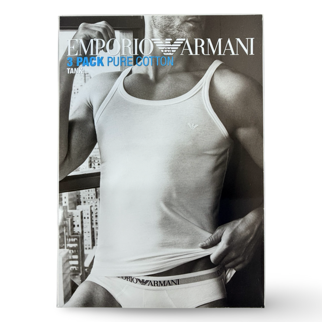 Emporio Armani Mens Pure Cotton Tank 3 Pack - White