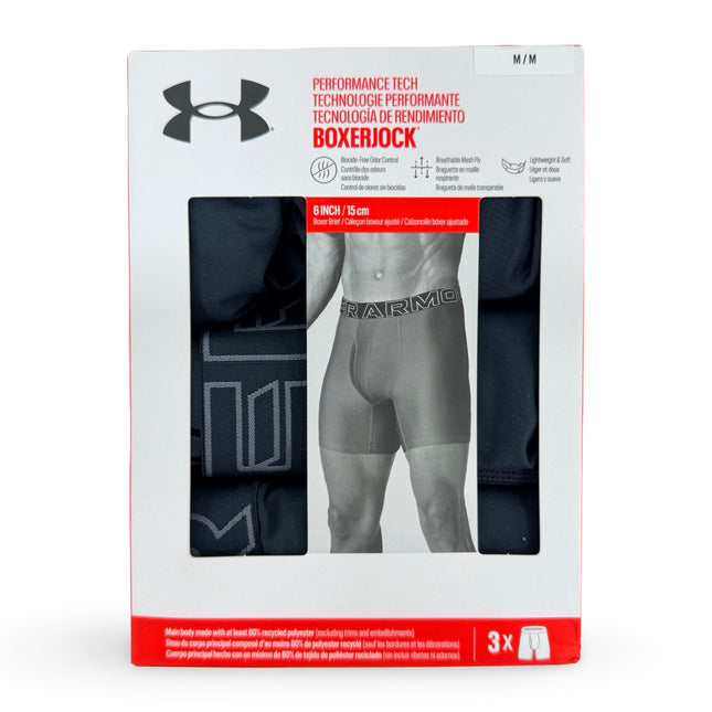 Under Armour Performance Tech Boxer Briefs 6 Inch 3 Pack - Black