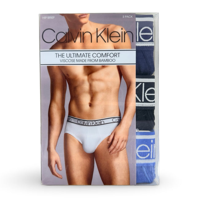 Calvin Klein Mens Bamboo Hip Brief 3 Pack - Blue/Navy/Black