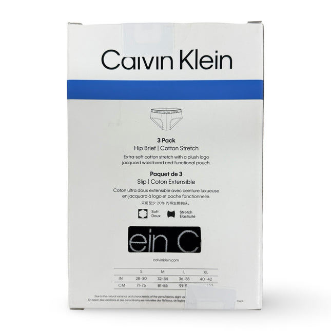 Calvin Klein Mens Cotton Stretch Hip Brief 3 Pack - Black/Red/Grey