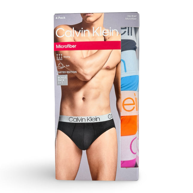 Calvin Klein Mens Microfiber Hip Brief 4 Pack - Multicolour