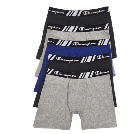 Champion Men’s Elite X-Temp Double Dry Boxer Briefs – 5 Pack (Black/Grey/Blue)
