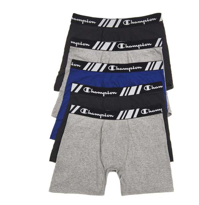 Champion Men’s Elite X-Temp Double Dry Boxer Briefs – 5 Pack (Black/Grey/Blue)